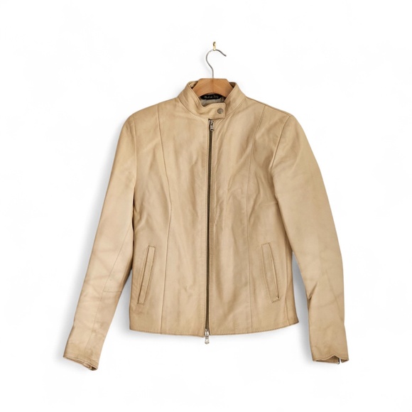 Vintage Beige Leather Biker Jacket – Women’s Size Small – Made in Italy - Picture 1 of 6